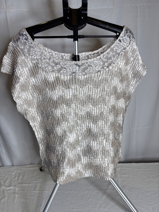 Dress Barn Tops - VTG Y2K Dressbarn Women’s Beige Pleated Top With Lace Insert Size 18/20